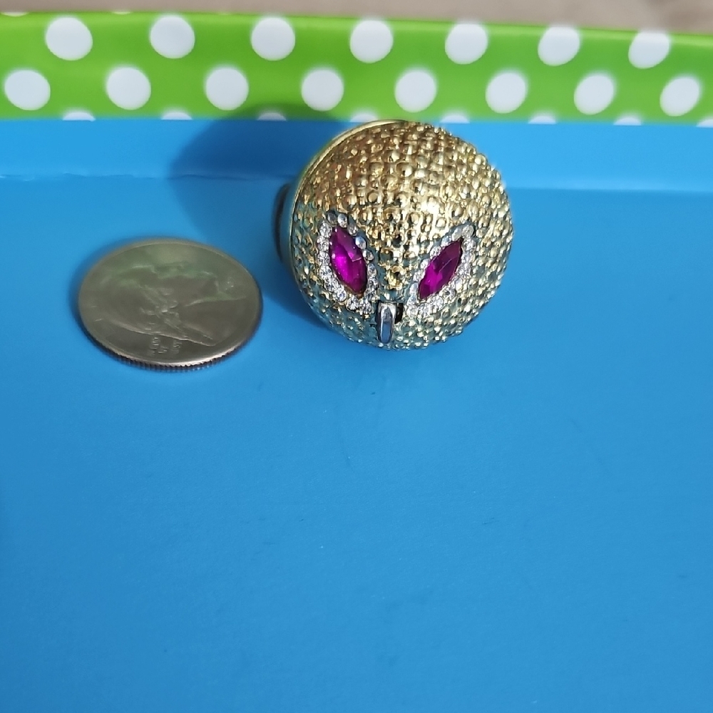 Gold Owl Ring with Pink Gemstone Eyes
